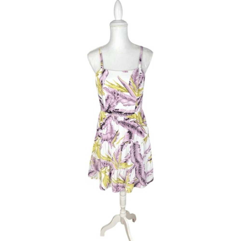 LOFT White Purple Tropical Bird Of Paradise Sun‎ Dress Spaghetti Straps Size 4